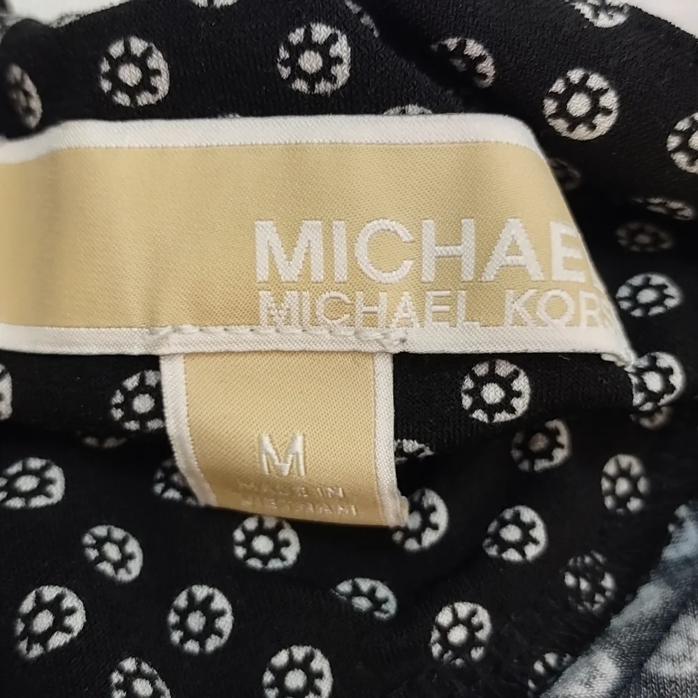 Michael Kors Dress Black White 3/4 Flare Sleeve Round Neck Stretch Size M